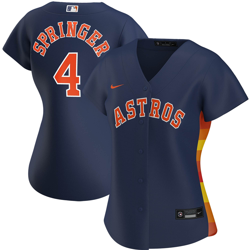 2020 MLB Women Houston Astros 4 George Springer Nike Navy Alternate 2020 Replica Player Jersey 1